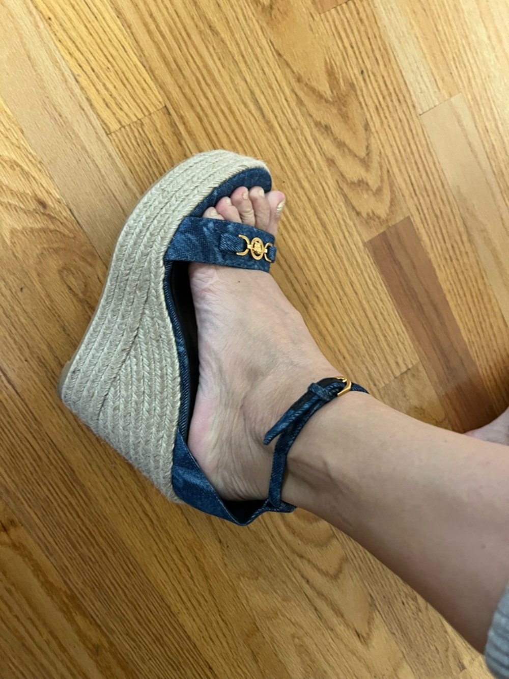 Versace Denim Blue Espadrille Wedge Sandals with Ankle Strap - Picture 8 of 8